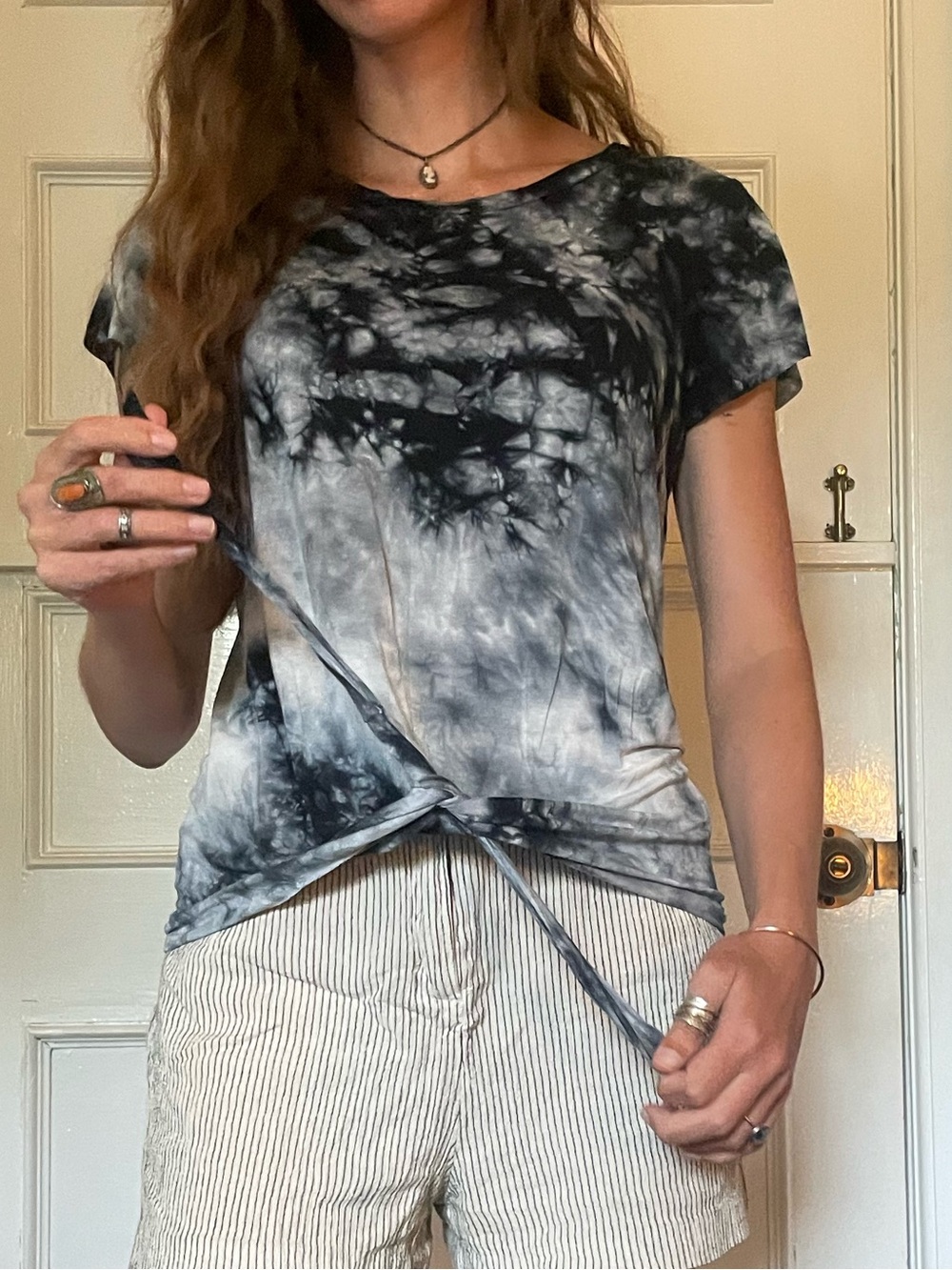 Navy Tie-Dye Short Sleeve Tie-Front Tee Soft & Sexy Aerie